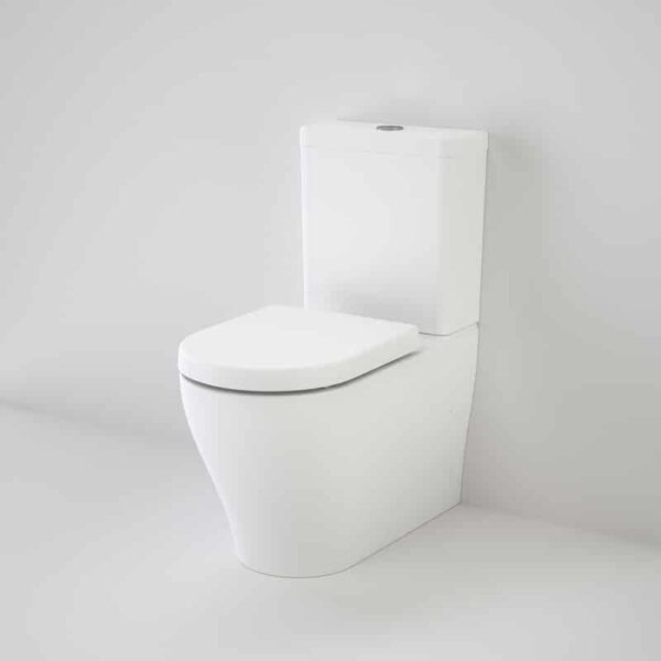 A white toilet sits against a white wall